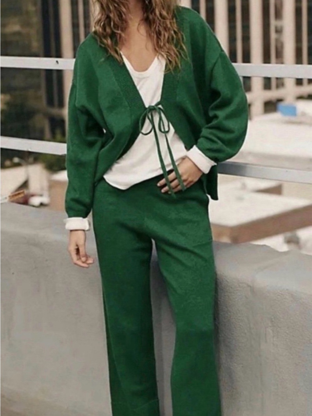 FREE PEOPLE SOLAR SWEATER SET - GREEN